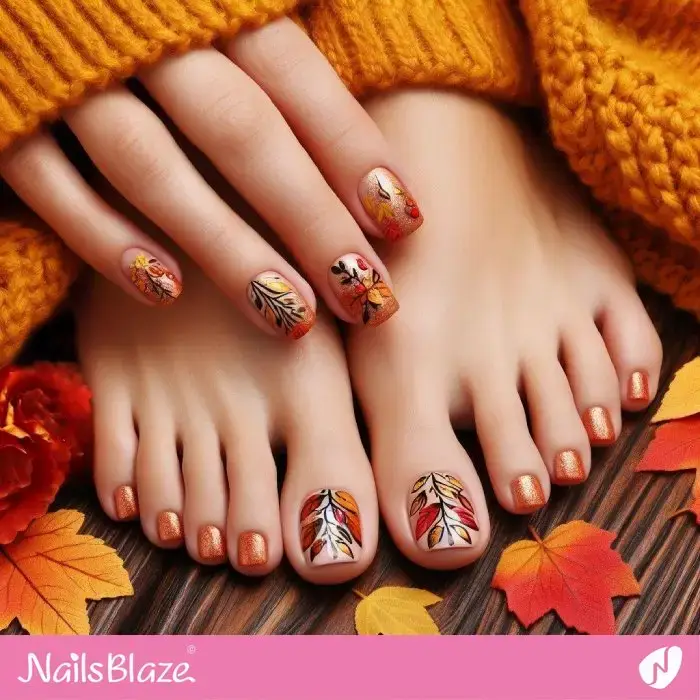 Glitter Fall Leaves Toenails | Seasonal - NB1200